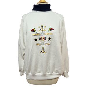Vintage Active Exchange Sz Large Nautical Long Sleeve Turtleneck Sweatshirt